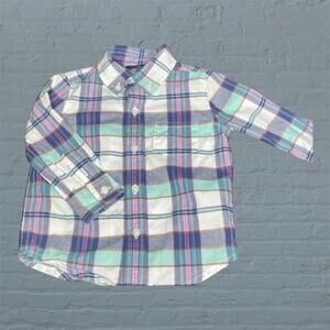 Janie and Jack Boys 12-18 Months Madras Plaid Long Sleeve Button Down Shirt Top
